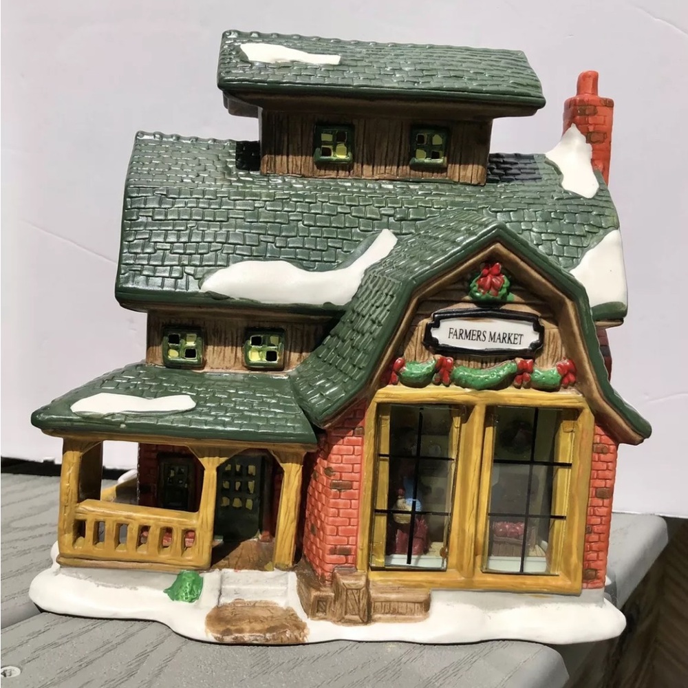 L.R. Christmas Village Farmers Market Porcelaine 7" x 20" Ligthtable Cj33 Ps2